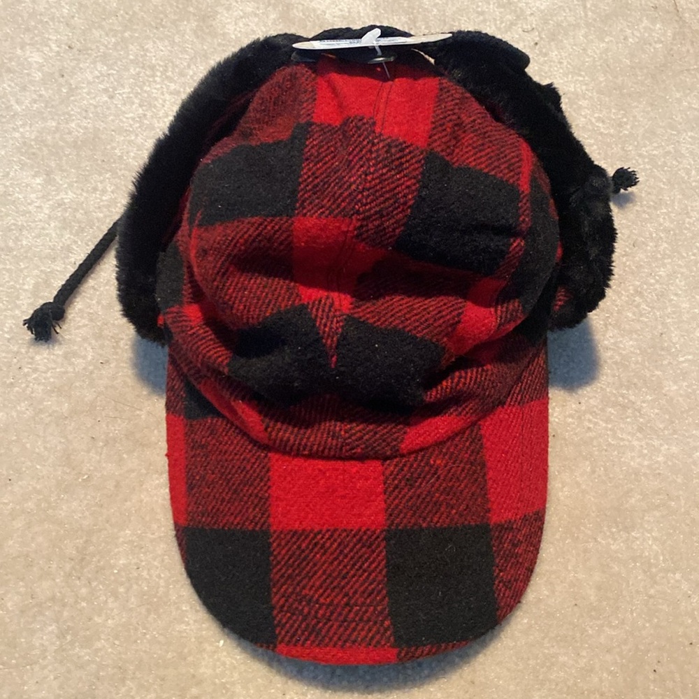 NWT Vintage Red Buffalo Plaid Wool Cap